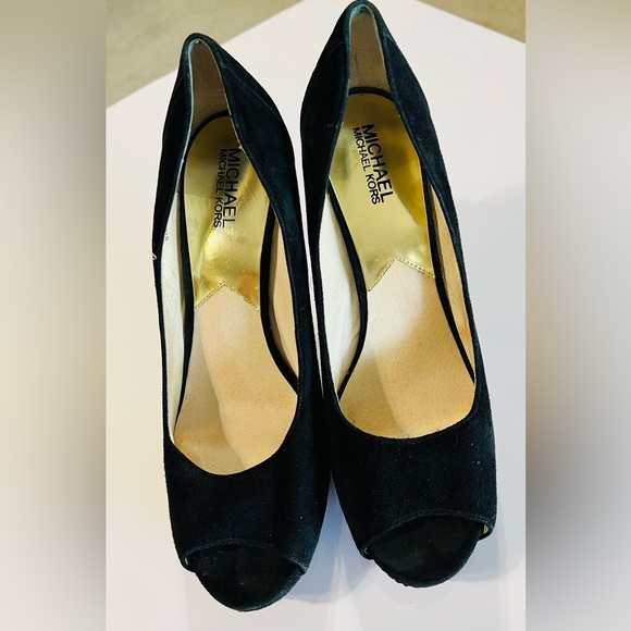 Michael Kors Shoes - Michael Kors Black Suede Peep-Toe Heels